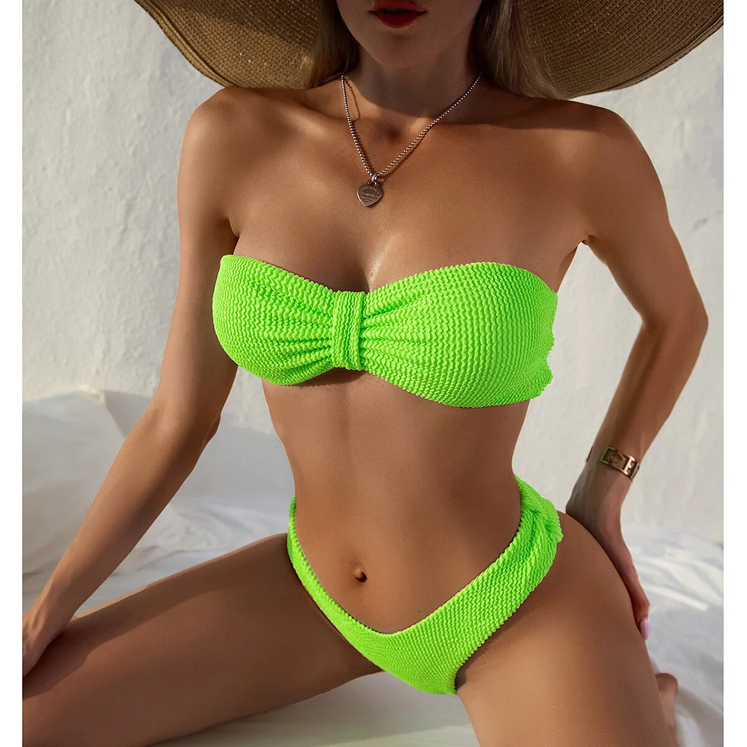 Billionm Ellolace Ribbed Bandeau Erotic Bikini Bright Swimwear Hight Waist Women's Swimsuit Sexy Beach Outfits Bathing Suit Brazilian