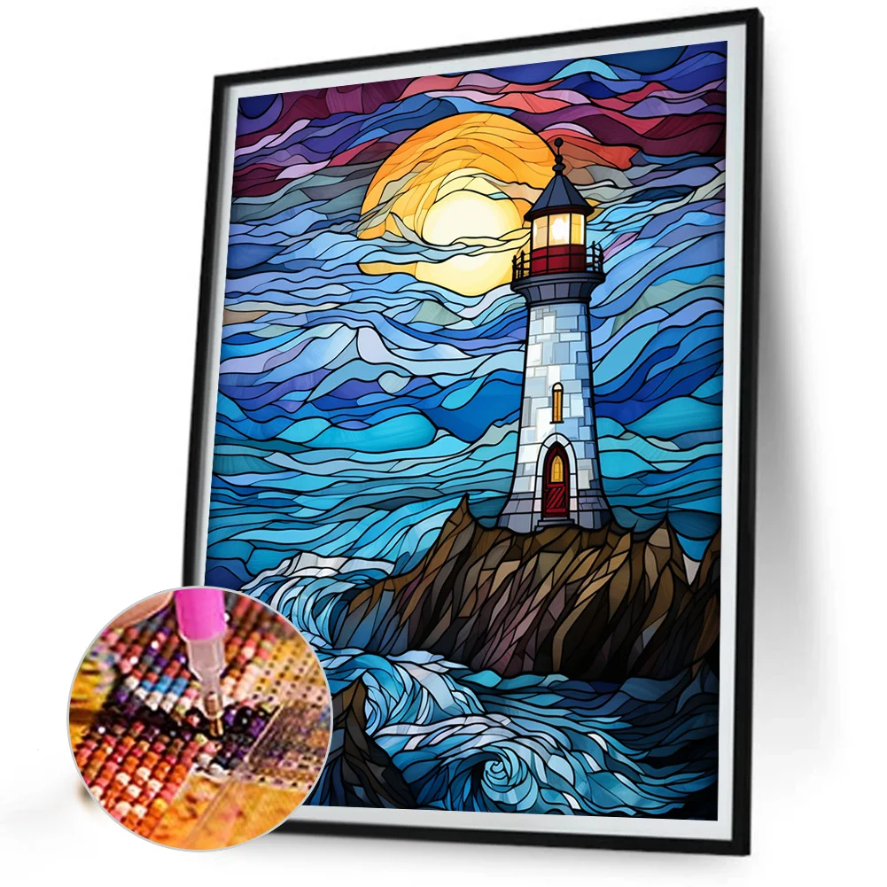 Diamond Painting - Full Round Drill - Stained Glass Lighthouse(Canvas|40*50cm)