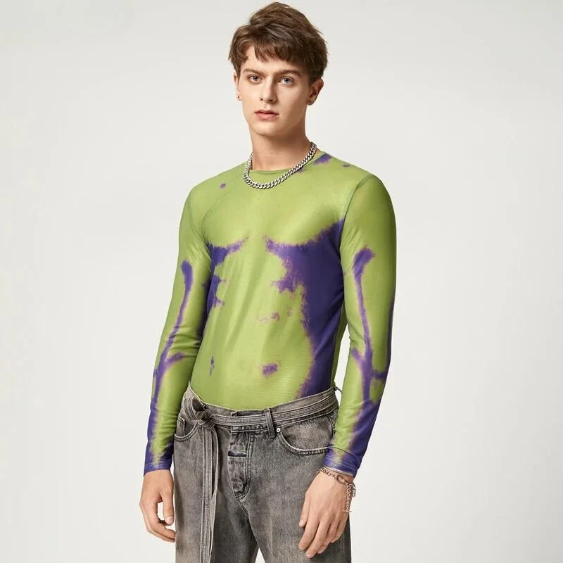 Brownm Abstract Painting Mesh Top