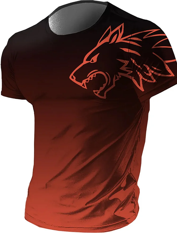Kakacloud Men t-shirt Graphic Animal Wolf Gradient Crew Neck Clothing Printed 3D Short sleeve tee Outdoor Daily Street Oversized t-shirt