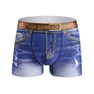 Pure cotton men's denim print large size sexy boxer briefs