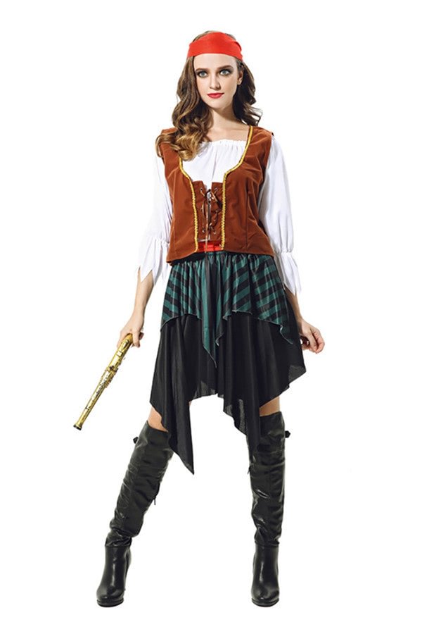 Halloween Party Fancy Pirates Of The Caribbean Costume For Women Brown-elleschic