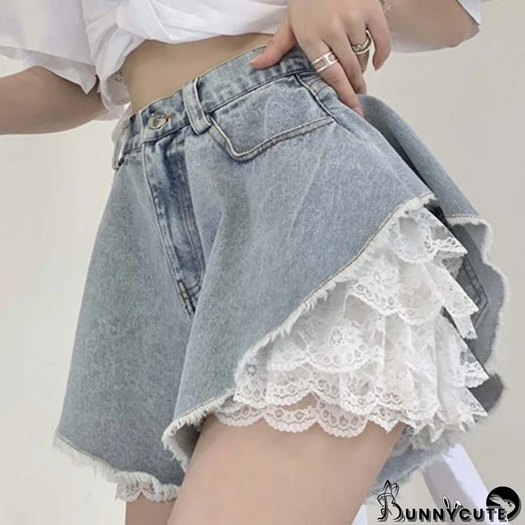 High Waist Lace Undershorts Denim Shorts