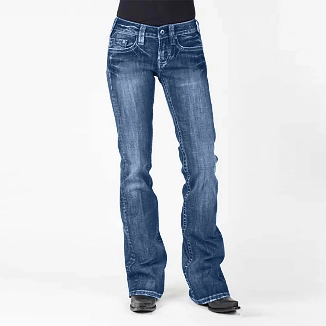 Woherb Retro Middle Waist Horn Show Slim Slim Elastic Jeans Woman-Outfit Ideas