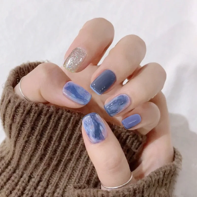 24pcs Gradient Color False Nails With Glue Type Long Paragraph  Fashion Manicure Patch Full Cover Wearable Coffin Fake Nails-Nail Inspo