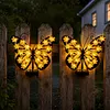 Solar Powered Outdoor Metal Butterfly Wall Lamps IP65 Waterproof Wall-Mounted Garden Butterfly Lights Auto On/Off Outdoor Fence Wall Art Decor Light for Patio Garden Fence Porch Decors