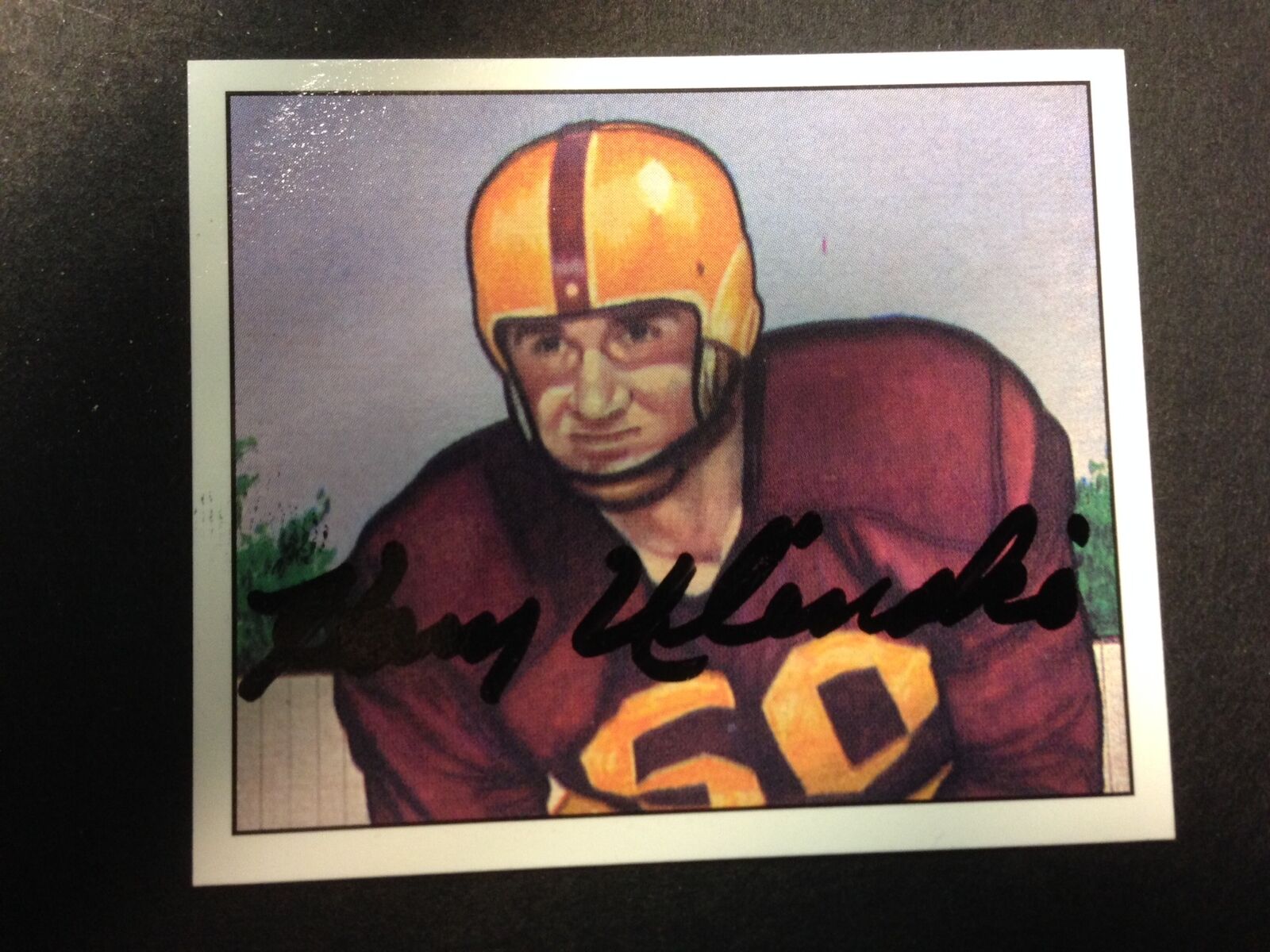 Harry Ulinski Washington Redskin Autographed 1950 Bowman FB reprint COA included