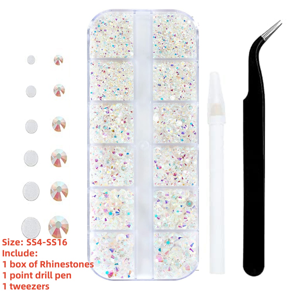 Multi-Size Nail Rhinestones Kit 3D Crystal AB DIY Nail Art Decors Diamond Gems Glitter Manicure Point Drill Pen Tweezers Tools #