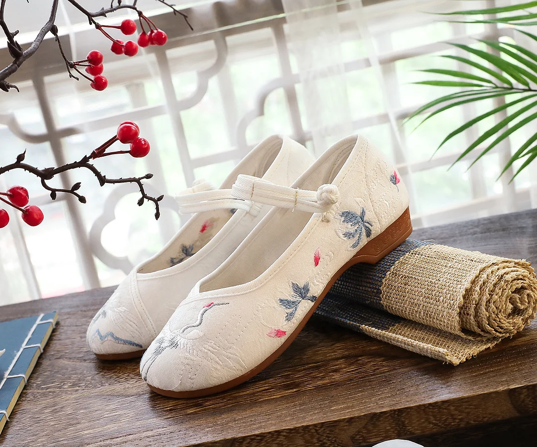 Colourp Colourp Cloth Shoes Women's Shoes Embroidered Shoes Low Heel One-Word Button Summer Women's Singles Shoes