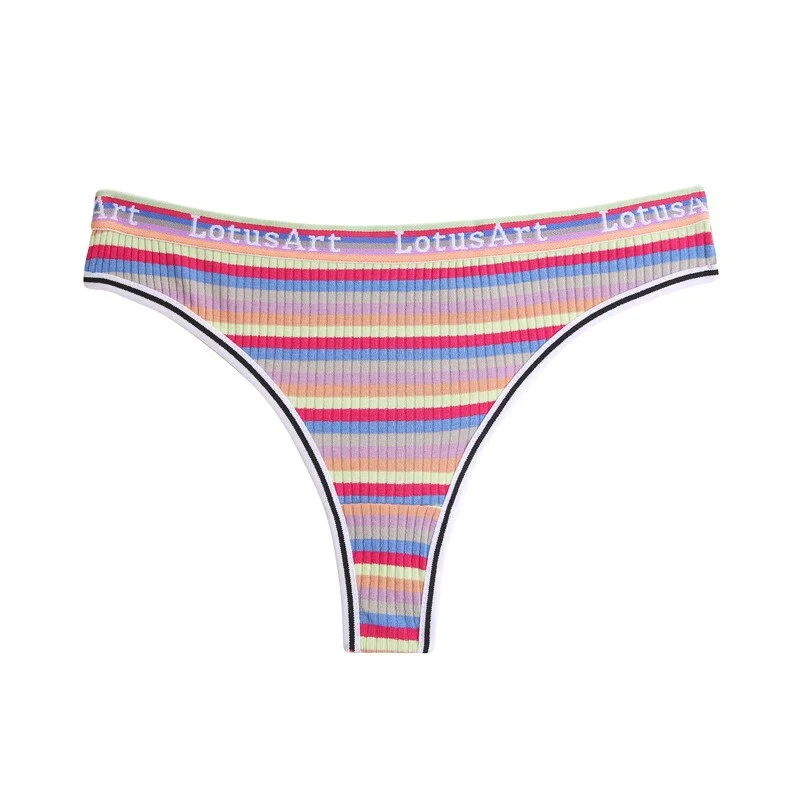 FINETOO Women Rainbow Panties Trendy Colorful Stripes Briefs Sexy Low Waist Underwear Women's Cotton Underpants Ladies Intimate