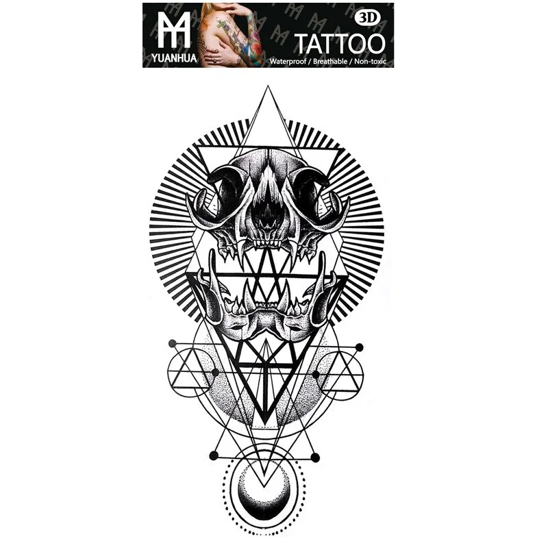 Sdrawing Forest Tattoo Sticker for Men Women Children Tiger Wolf Death Skull Temporary Tattoo Fake Henna Skeleton King Animal Tatoo