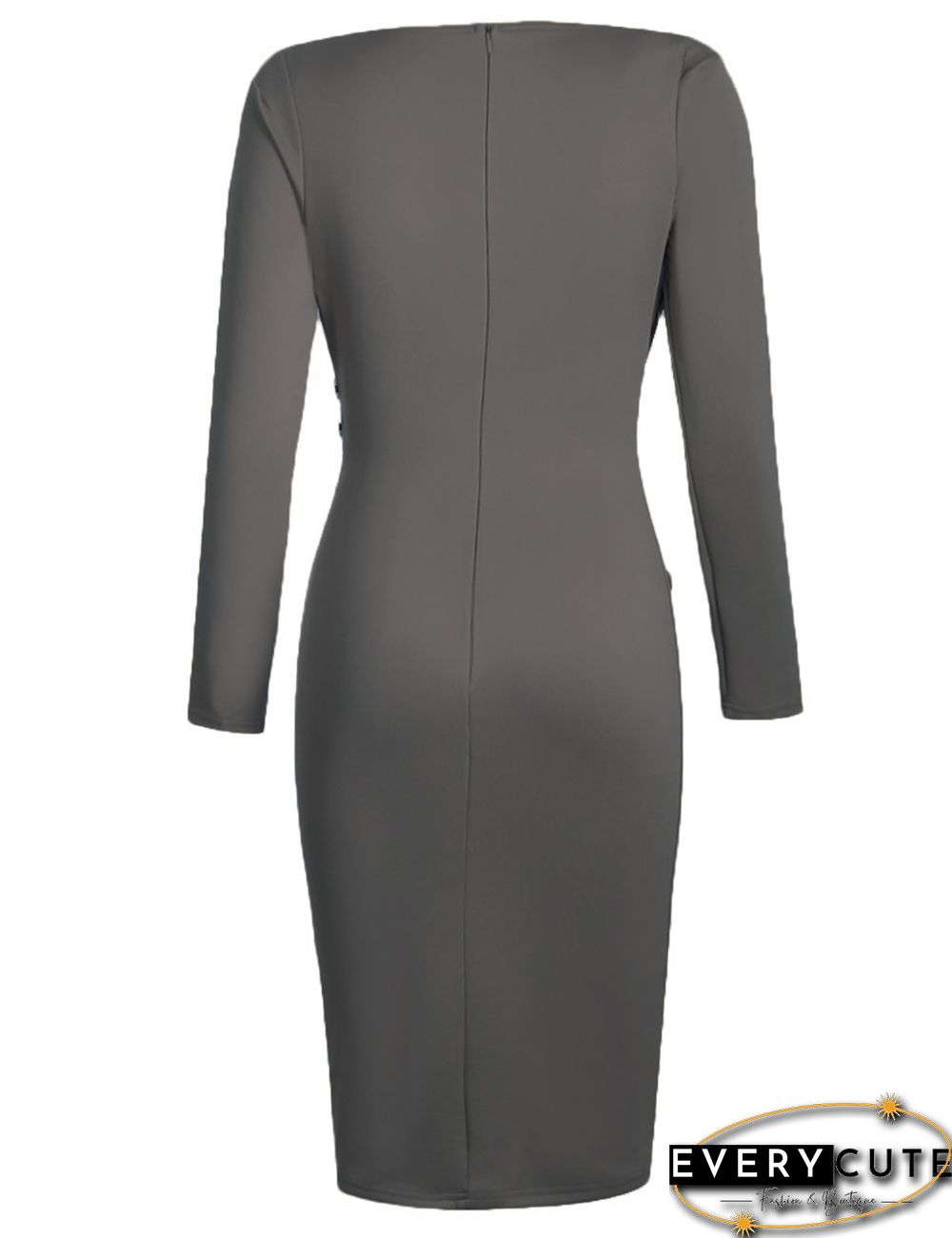 Asymmetric Button Detail Cobalt Dark Gray Ruched Midi Dress