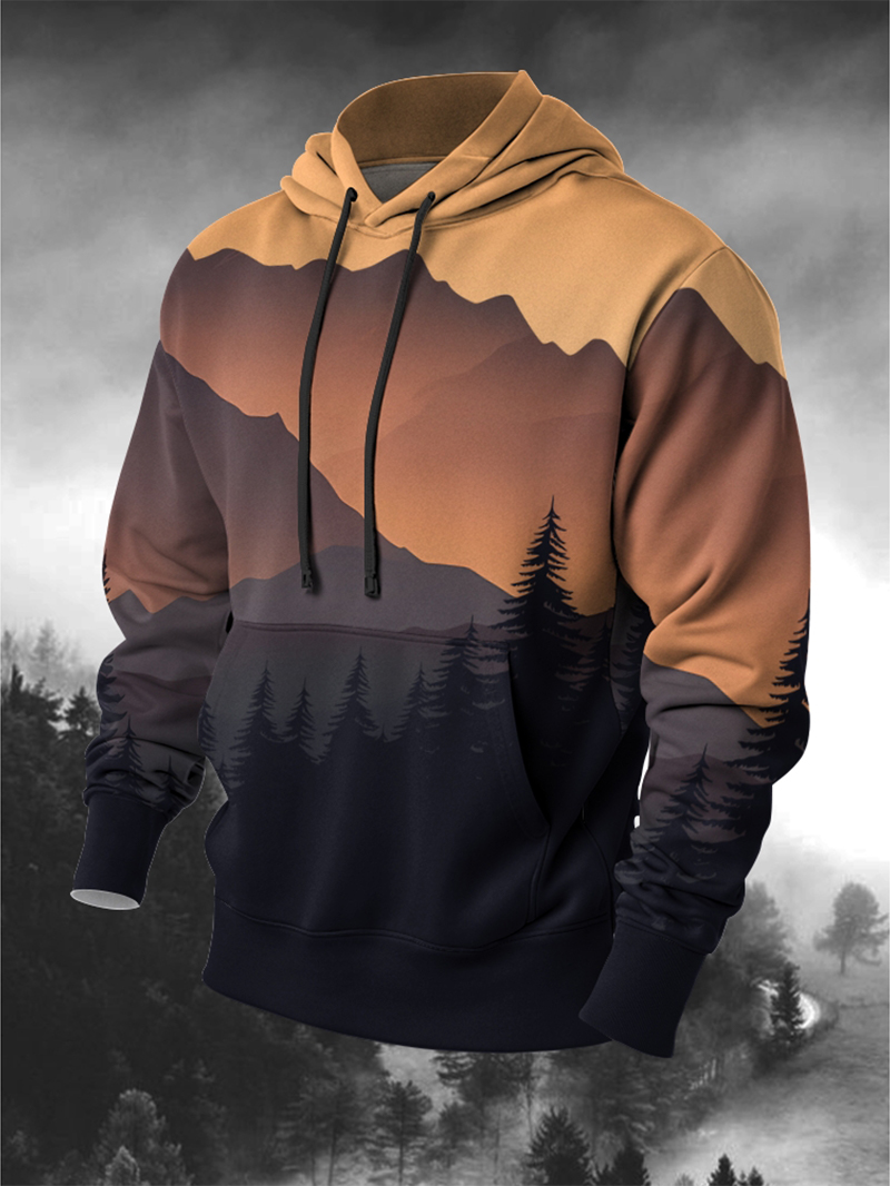 Men's Mountain Forest Print Hoodie