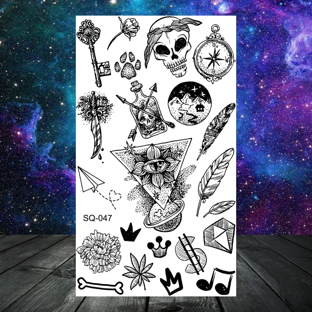 Astronaut Stars Moon Sun Temporary Tattoos For Women Kids Girl Butterfly Feather Letters Fake Tattoo Neck Arm Hands Small Tatoos