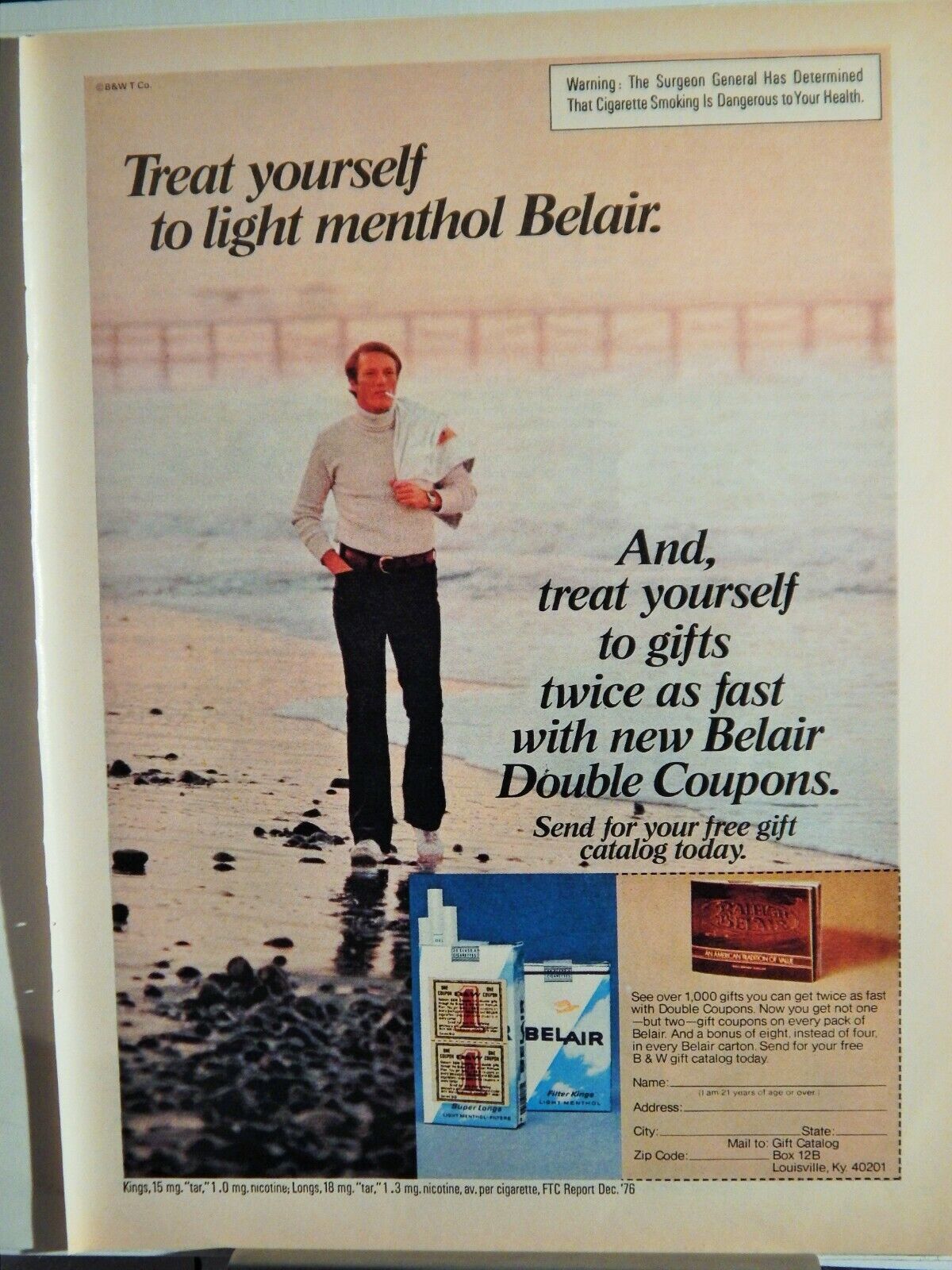 BELAIR LIGHT MENTHOL CIGARETTES ORIG. VTG 1977 Photo Poster painting AD,