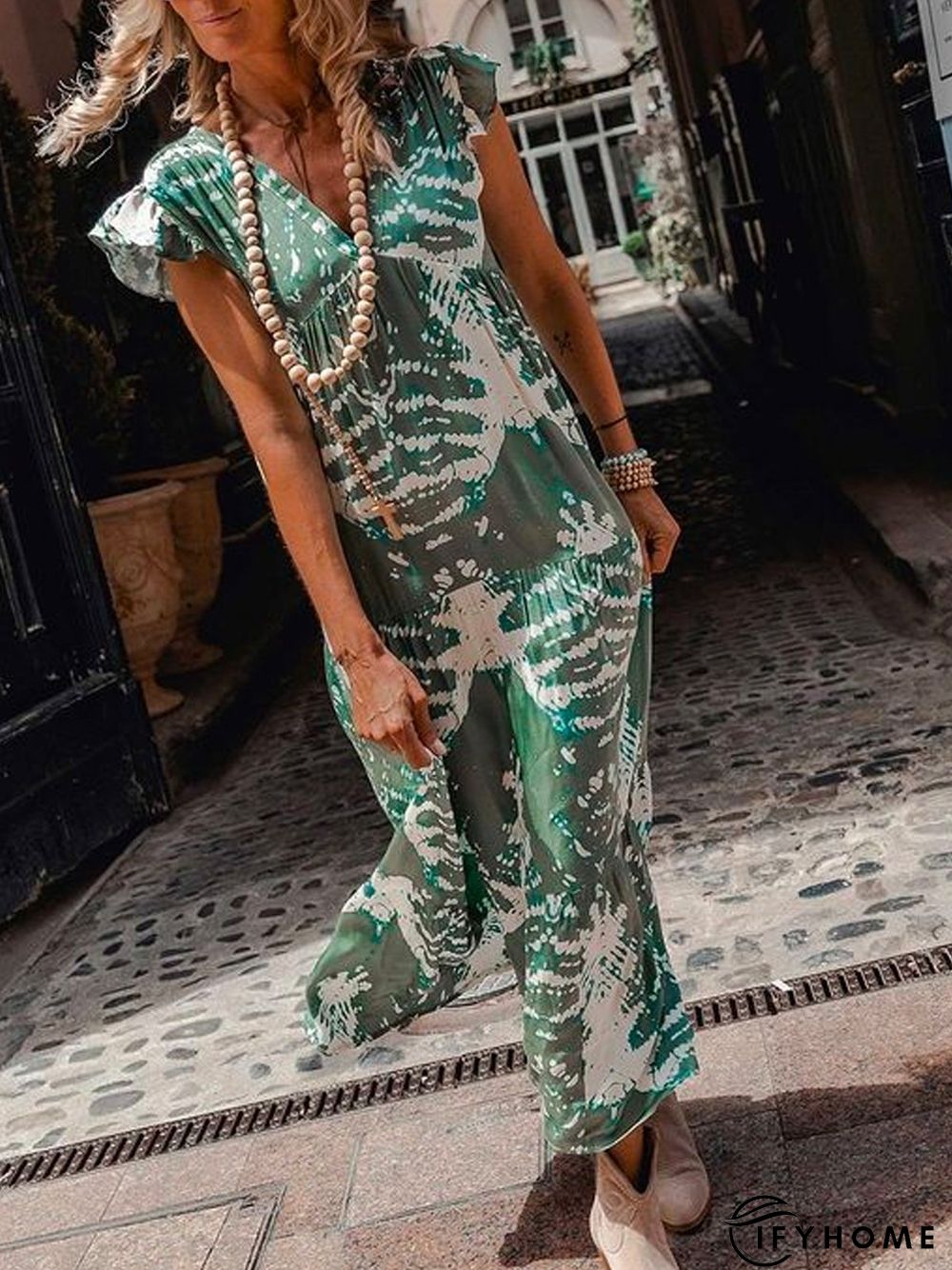 Casual Short Sleeve V Neck Weaving Dress | IFYHOME