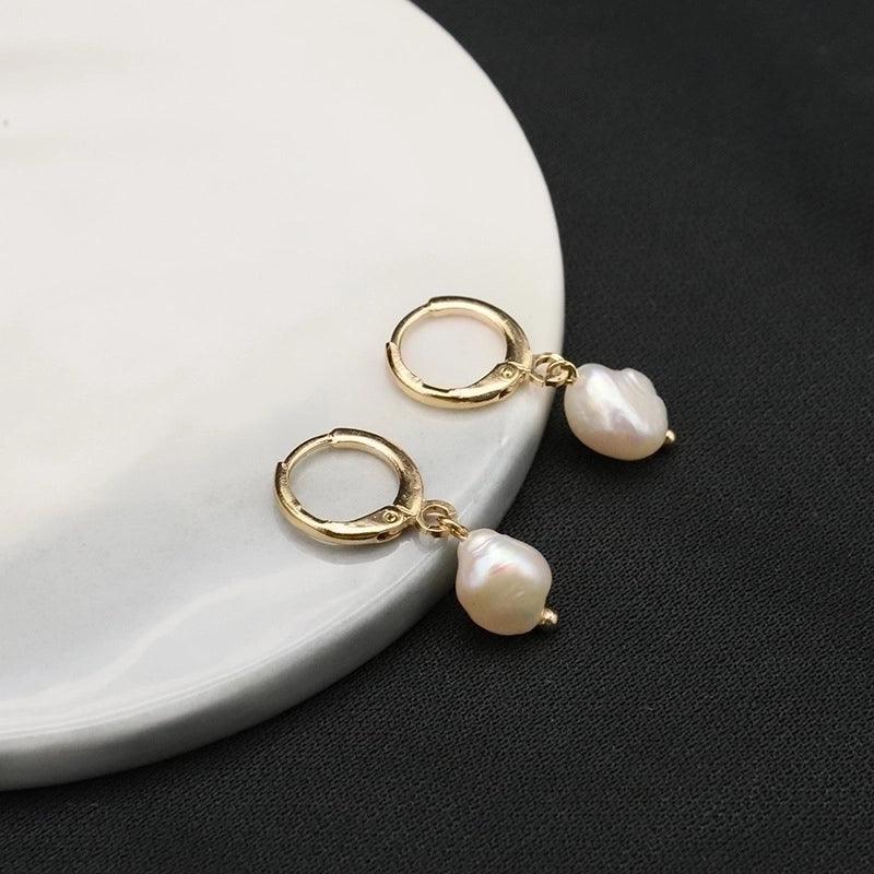 1 Pair 925 Sterling Silver Freshwater Pearl Geometric Solid Color Drop Earrings