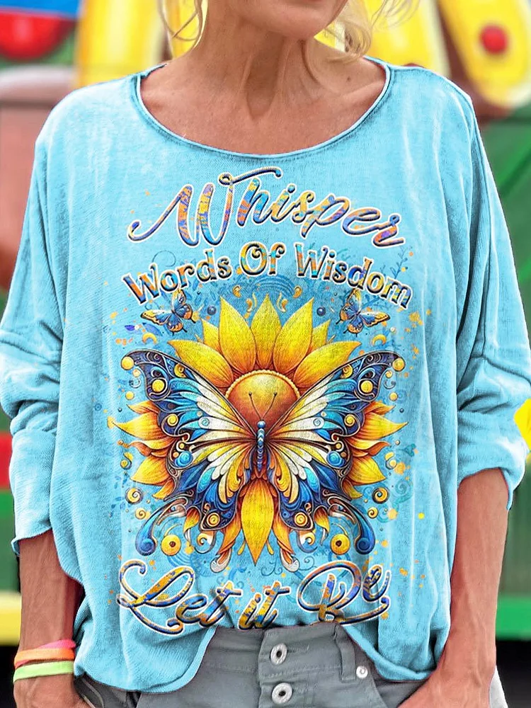 Whisper Words of Wisdom Sunflower Butterfly Print T-shirt