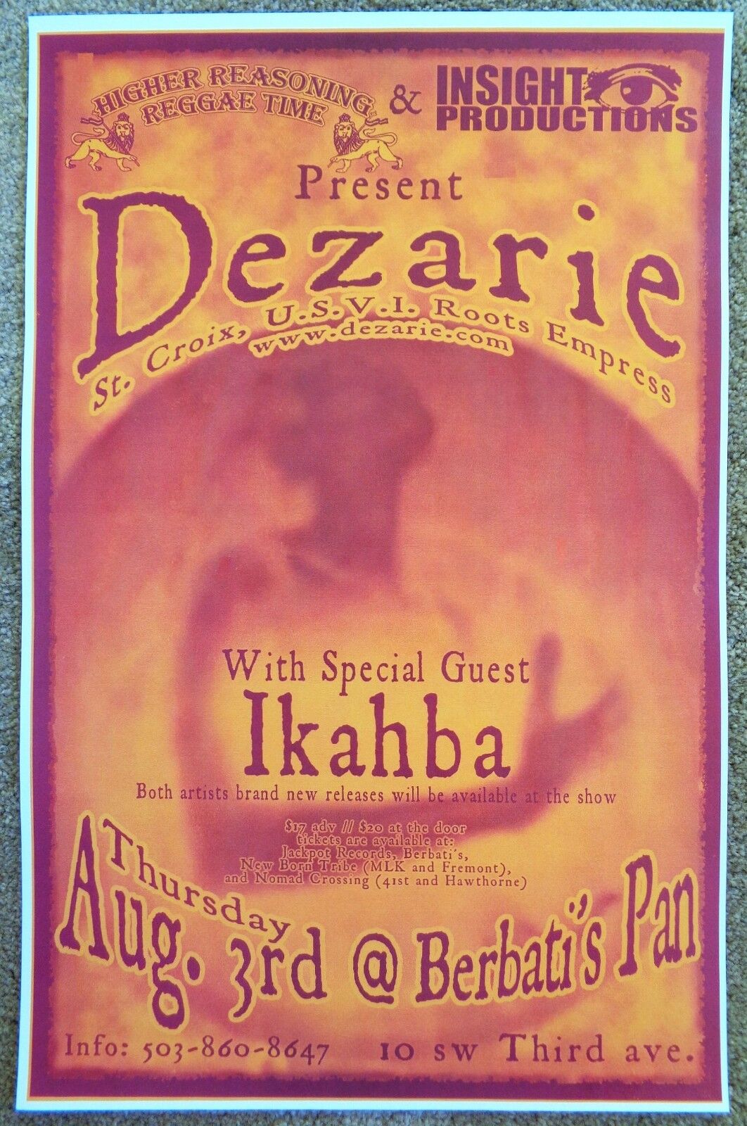 DEZARIE Gig POSTER Portland Oregon August 2006 Concert Reggae