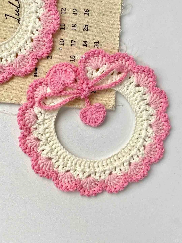 Lulusnow Handmade Pink Crochet Pet Collars/ Pet Holiday Outfit/ Festive Pet Accessories/ Gift For Pet