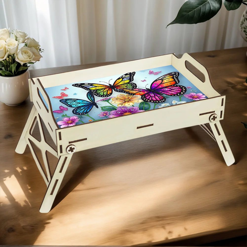 DIY Diamond Painted Dining Plate with Handle Wooden Food Tray Home Decor Gift