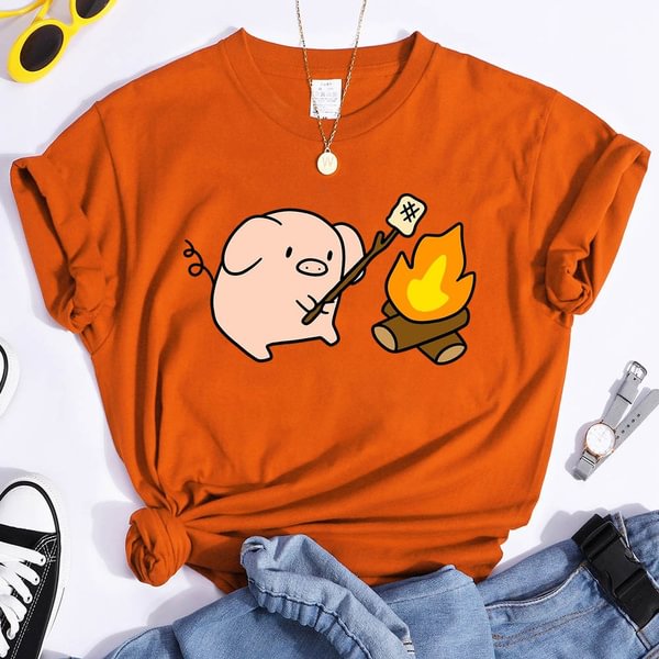 Fashion Funny Pig Printed T-shirts Women Summer Casual Short Sleeved T-shirts Round Neck Tops - Shop Trendy Women's Clothing | LoverChic