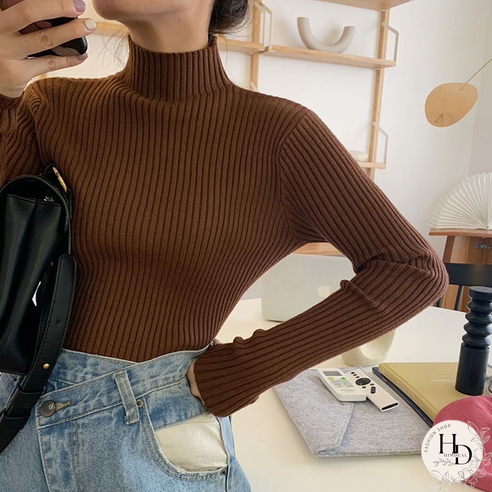 Chic Autumn Winter Sweater Pullovers Women Long Sleeve Casual Turtleneck Warm Basic Knit
