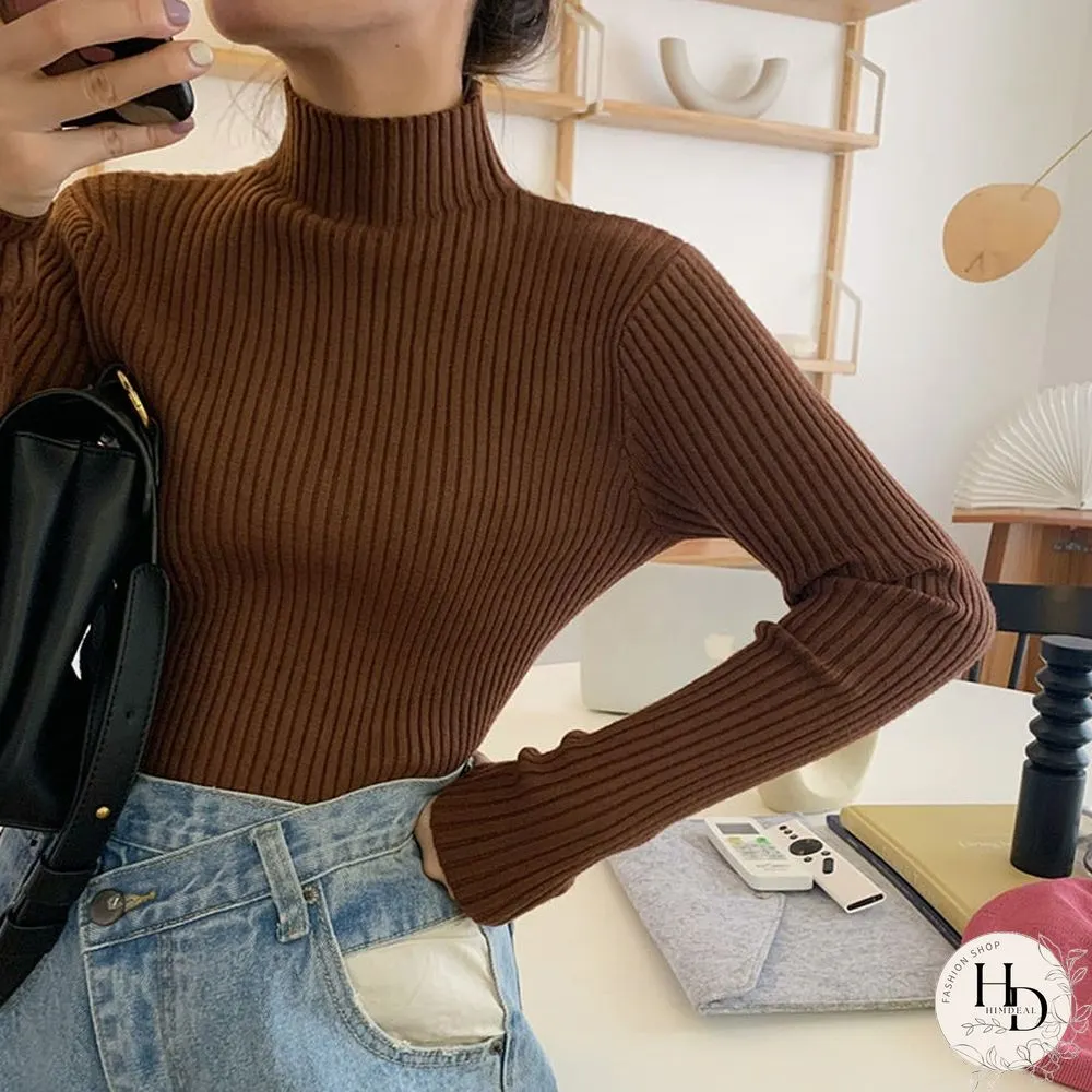 Chic Autumn Winter Sweater Pullovers Women Long Sleeve Casual Turtleneck Warm Basic Knit