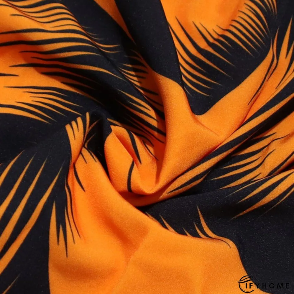 Printed Puff Sleeve Shirt Short Skirt Plus Size Two-Piece Set | IFYHOME