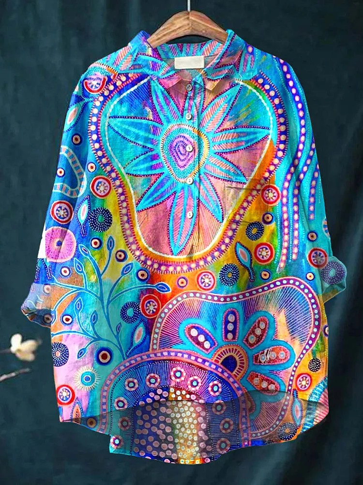 Women s  Artwork Pattern Pattern Casual Cotton And Linen Shirt