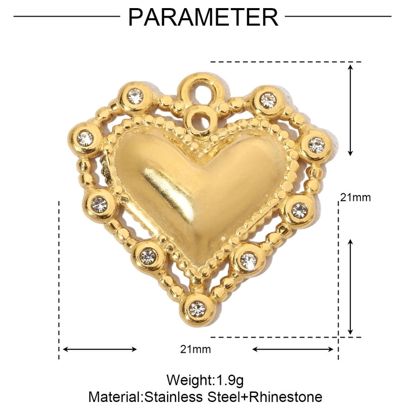 3 PCS/Package 304 Stainless Steel Rhinestones Heart Shape Pendant Jewelry Accessories