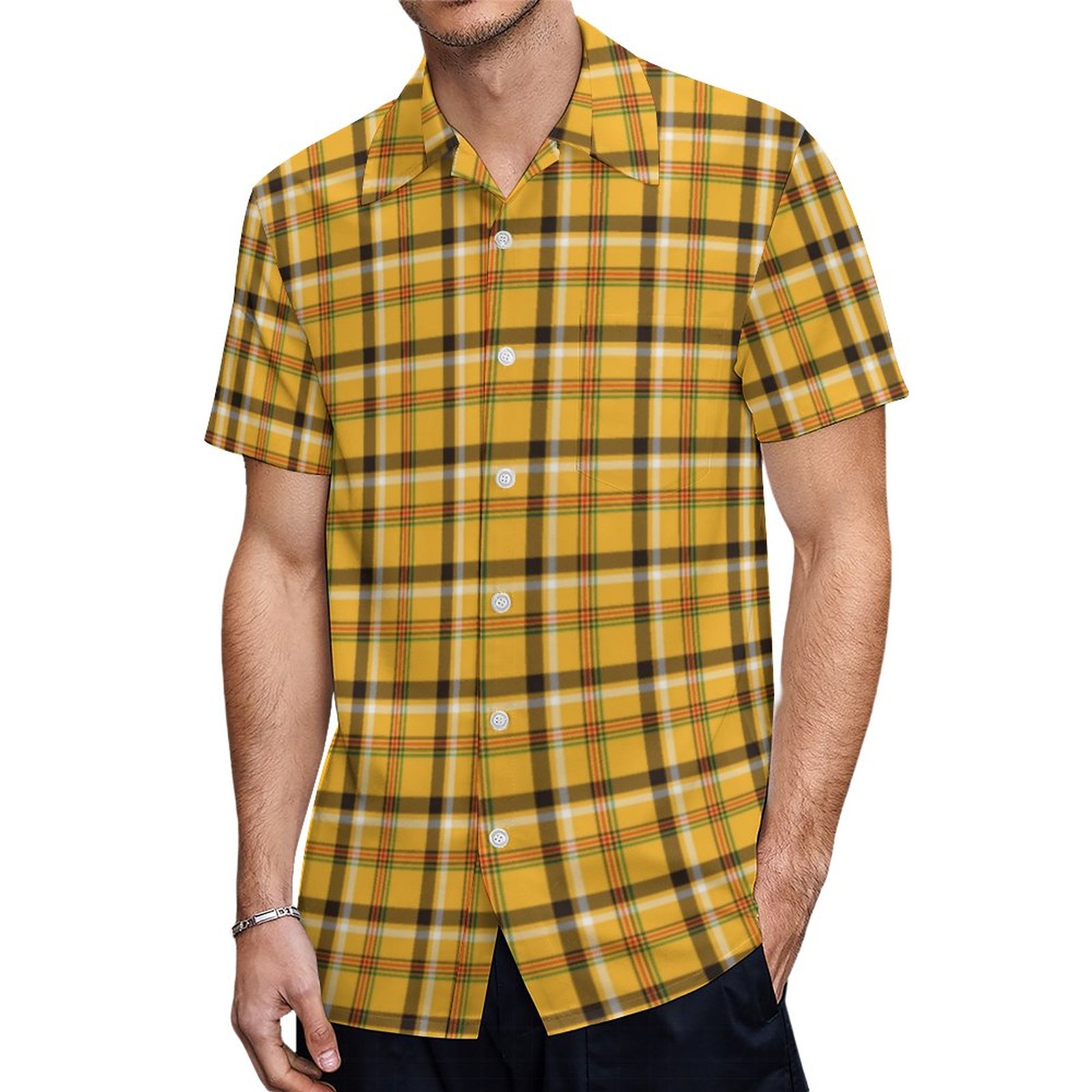 Monogrammed Brown Beige Checks Plaid Pattern Hawaiian Shirt Mens Button Down Tropical Hawaii Beach Shirts