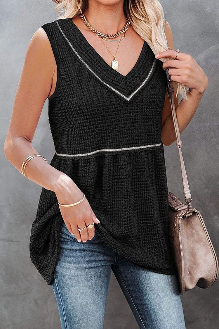 Casual Solid Patchwork V Neck Tops(7 Colors) - Life is Beautiful for You - SheChoic
