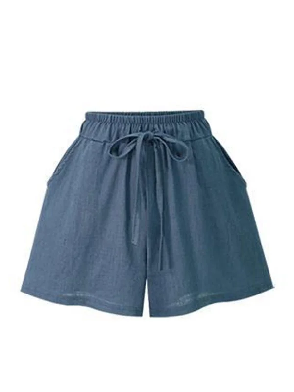 solid color simple cotton linen ladies shorts