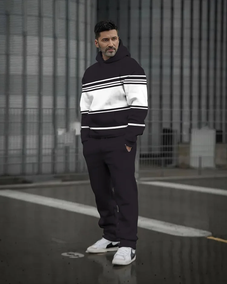 Men's Colorblock Printed Hoodie Set 199