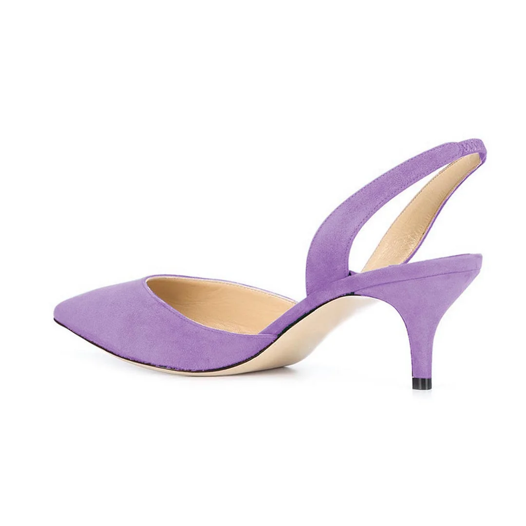 Elegant Purple Vegan Suede Pointed Toe Slingback Low Heel Pumps
