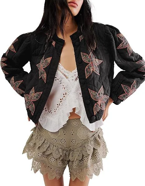 Nigikala Nigikala Autumn And Winter Explosion Embroidered Good Quality Washing Cotton Maple Leaf Embroidery Lady Coat Cotton Suit