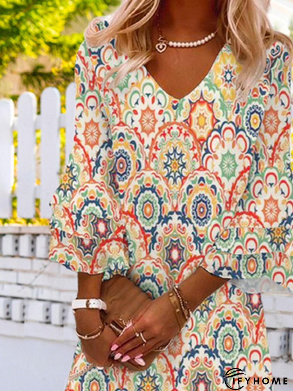 Casual V Neck Ethnic Short Tunic Dress | IFYHOME