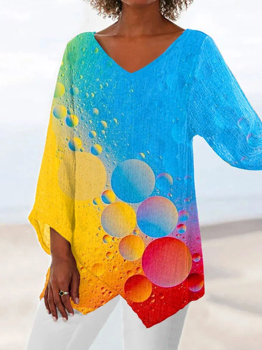 Women's Vintage Colorful Water Ripple Art Print Resort Casual Top