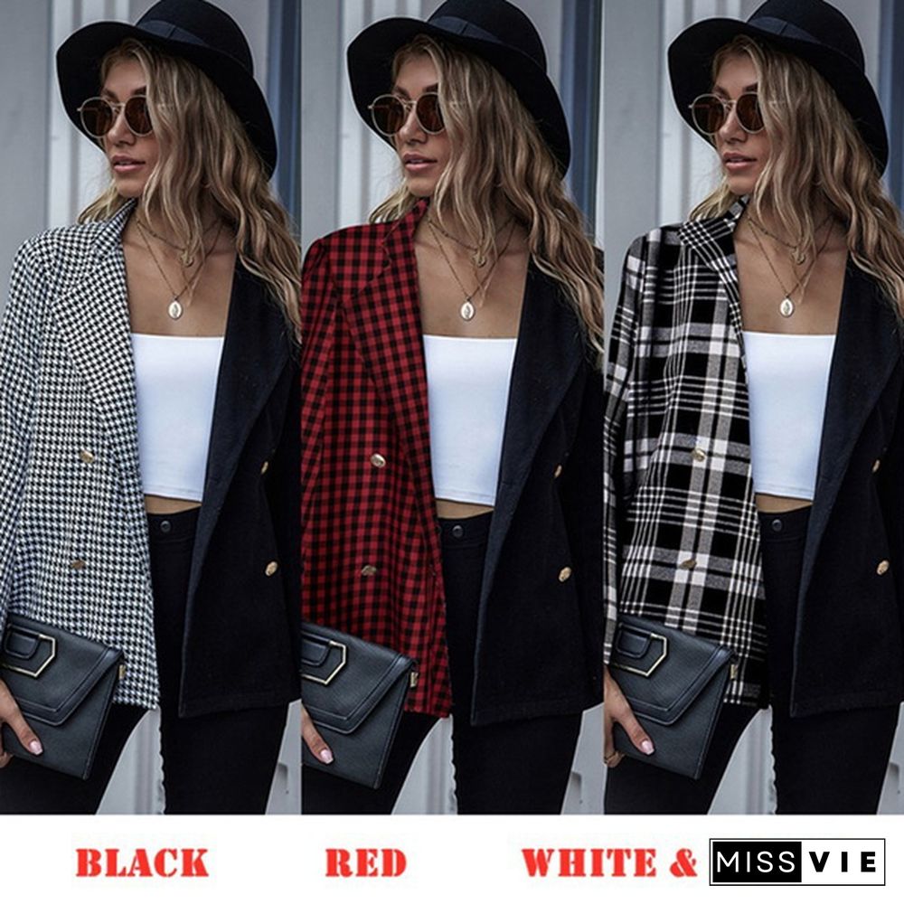 Womens Fashion Patchwork Blazer Jacket Office Work Business Outfit Lady Lapel Long Sleeve