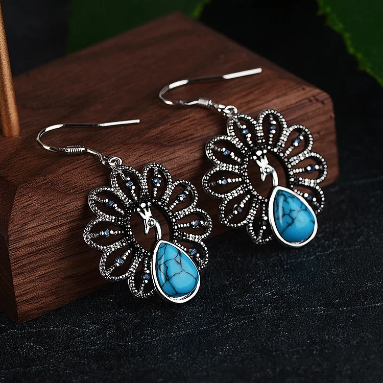 Women's Vintage Folk Style Peacock Blue Earrings