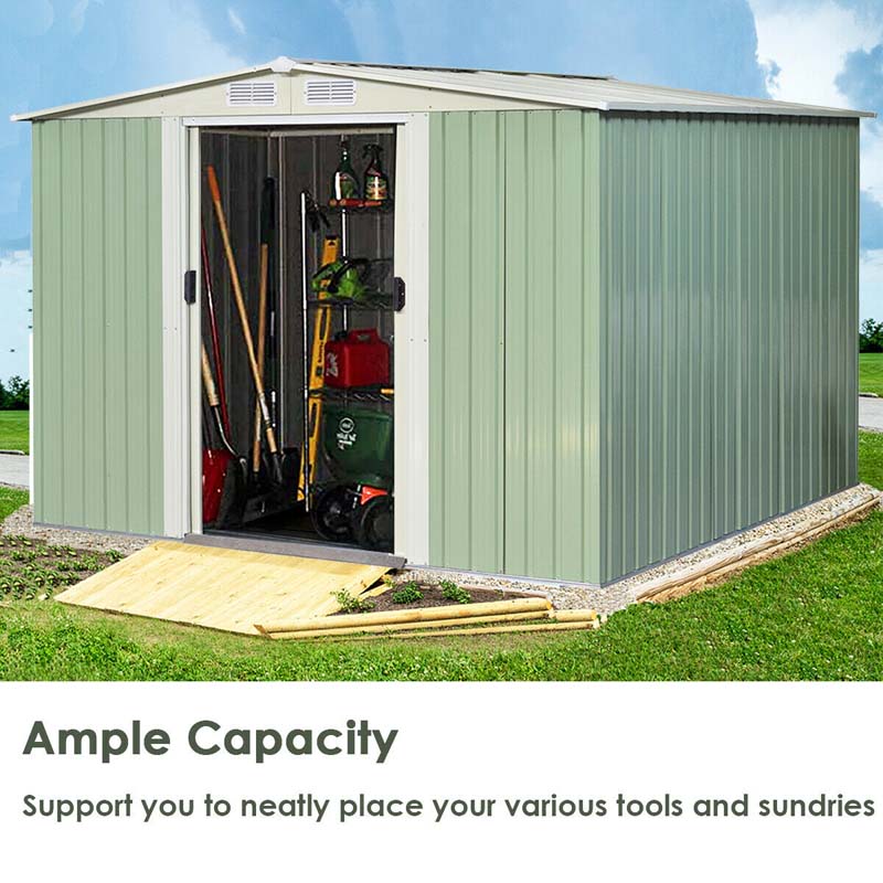 Eletriclife 8 x 8 feet Outdoor Garden Metal Storage Shed with Sliding Door
