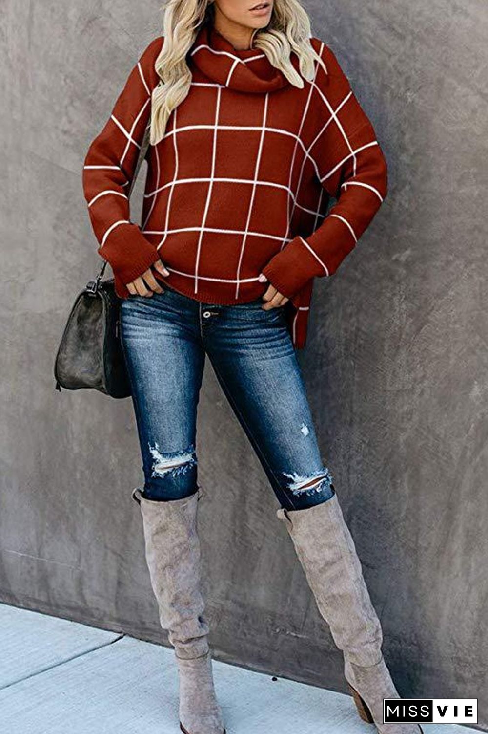 Turtleneck Plaid Casual Sweater