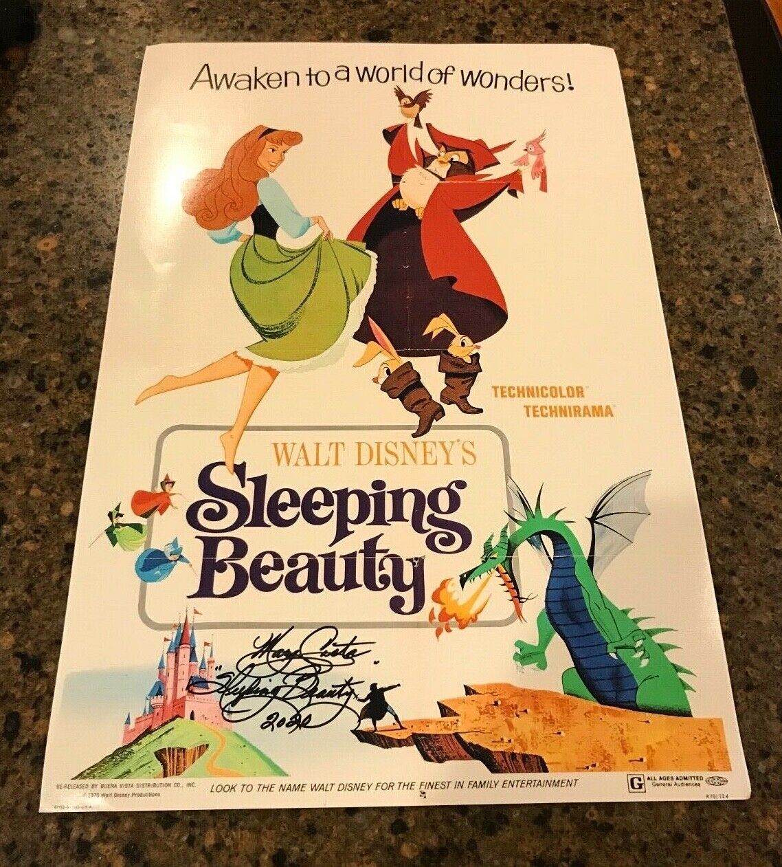 * MARY COSTA * signed 12x18 poster * SLEEPING BEAUTY * PRINCESS AURORA * COA 6