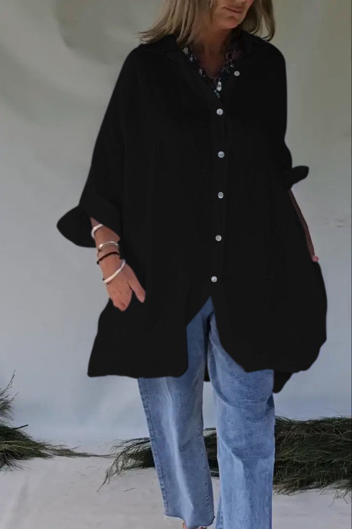 Mature Women Spring And Summer Casual Loose Half Sleeve Cotton Linen Shirt Dress
