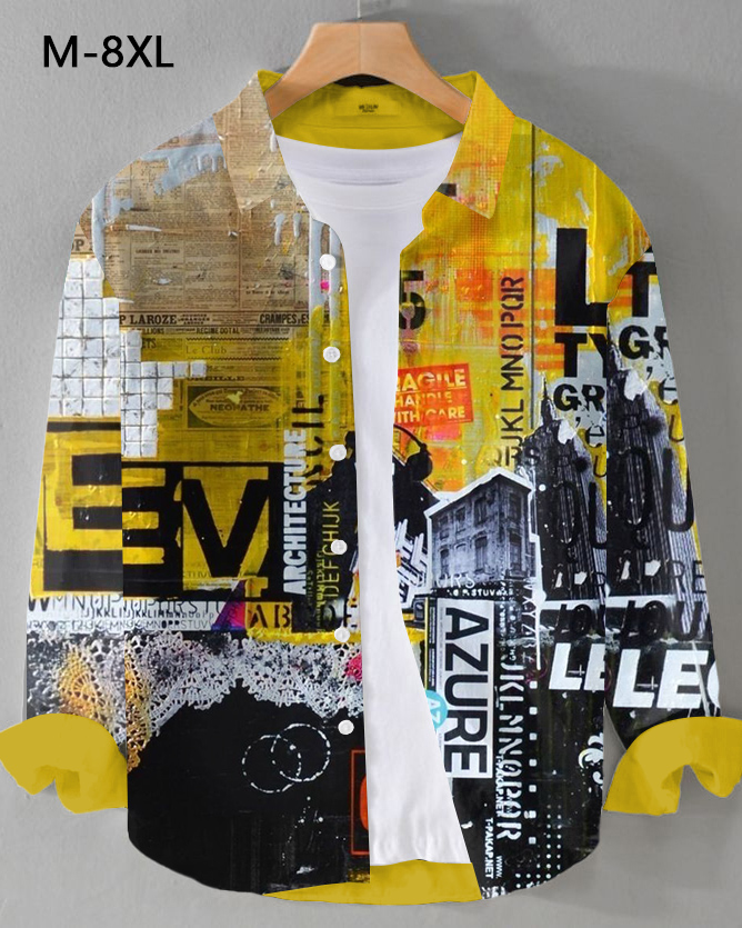 Men's Plus Size Street Art Graffiti Long Sleeve Shirt