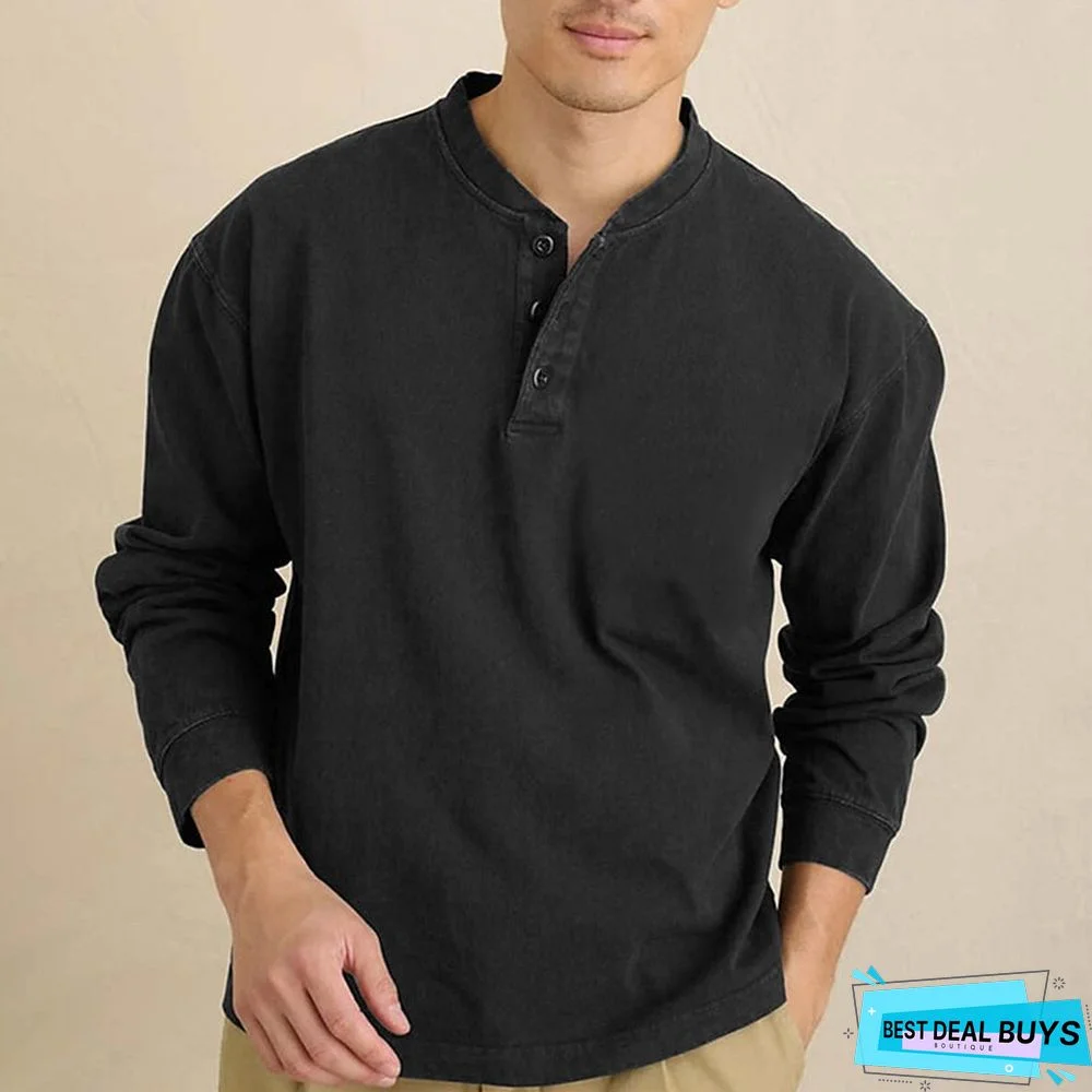 Men's Henley Shirt Tee Plain Henley Street Vacation Long Sleeve Button Pocket Clothing Apparel Basic Designer Modern Contemporary