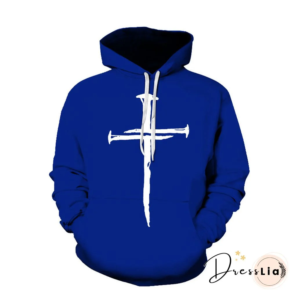 Men's Cross Printed Sports Drawstring Hoodies