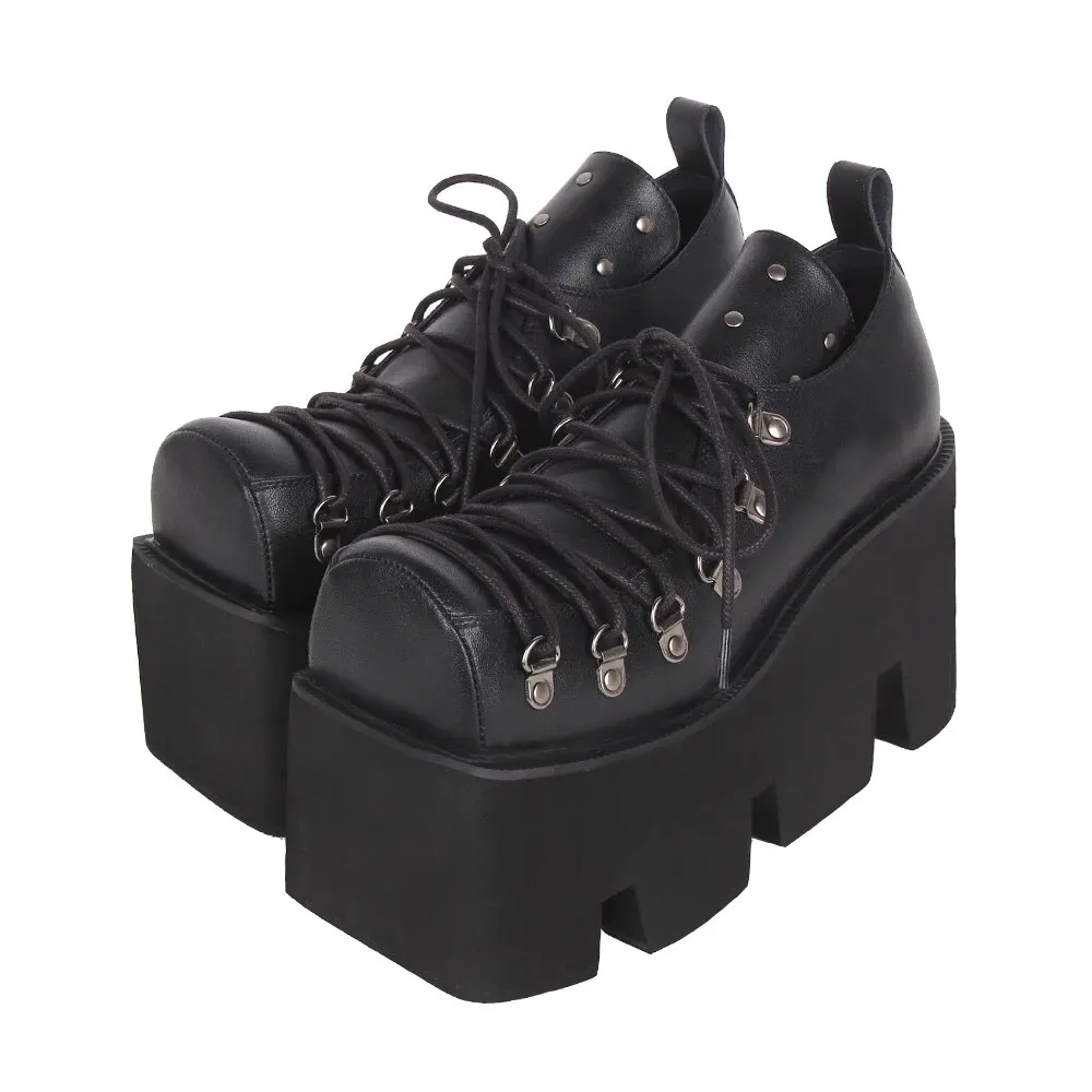 VCshoes Woman Punk Gothic Shoes Lady High Heels Wedges Pumps Women Party Shoes Platform Wedges Street Dark Style Shoes 34-41 550