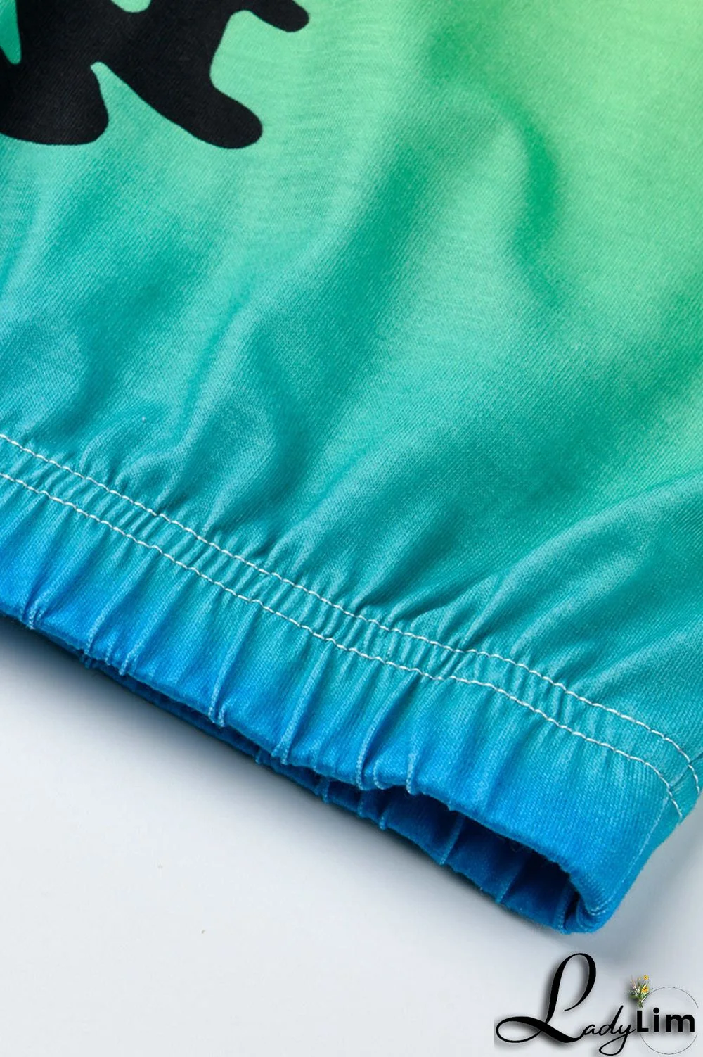 Purplish Blue Fashion Casual Gradual Change Print Basic Oblique Collar Long Sleeve Two Pieces